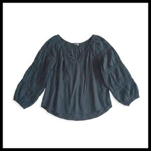 Eloquii Women's Plus Size Blouse Top 3/4 Sleeve V Neck Smocked Black Size 20 2X